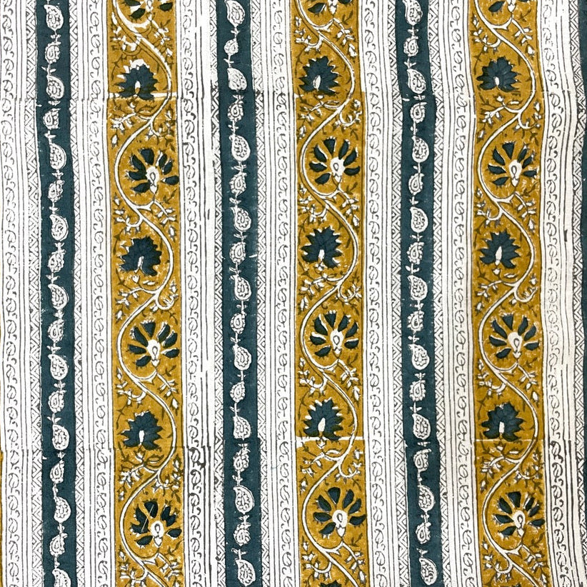 striped floral pattern with yellow, and blue colors on a white background