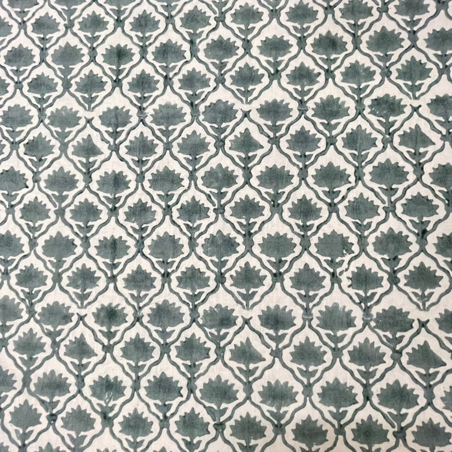 Grey hand block printed geometric design fabric