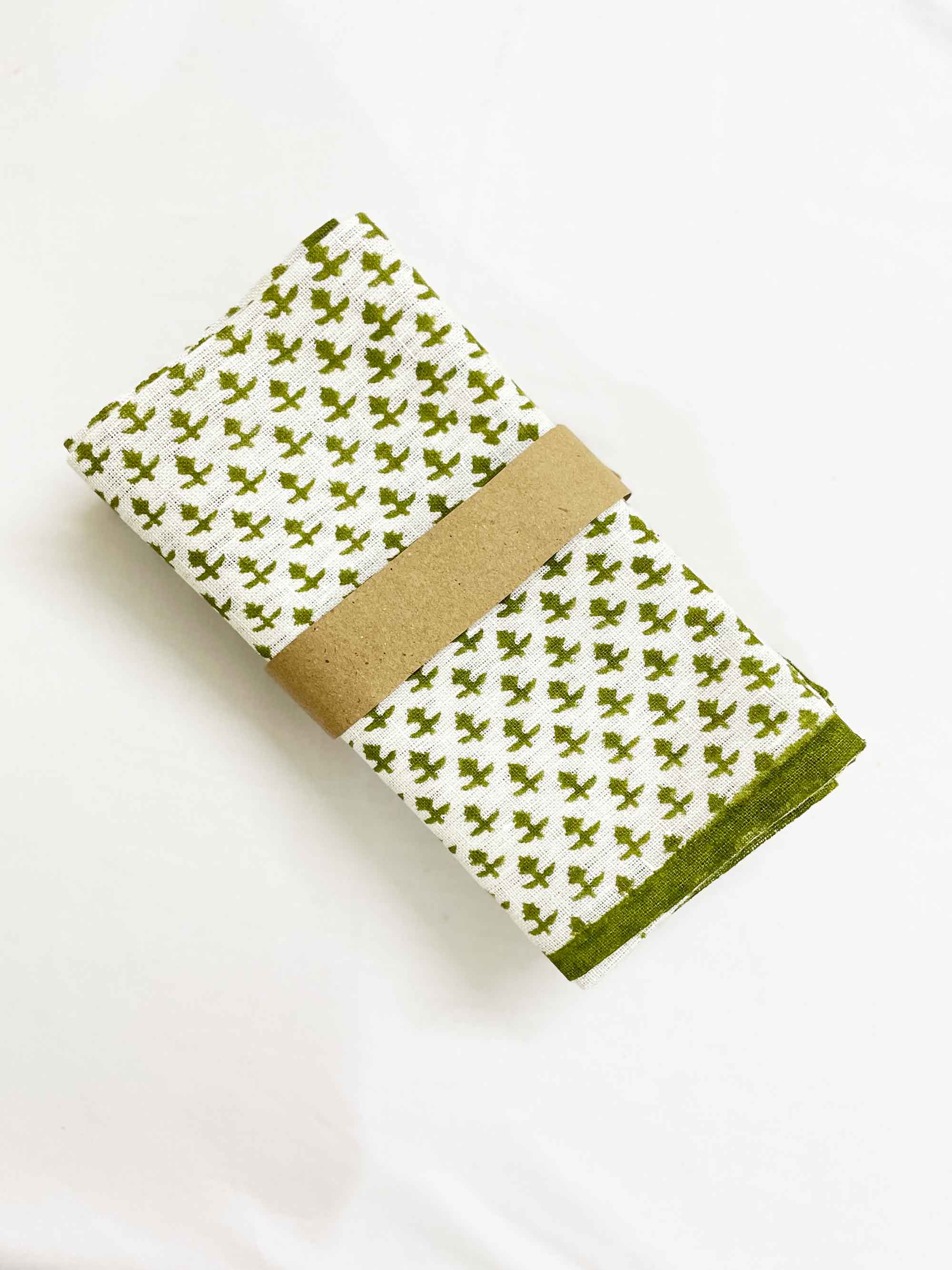 Green Linen Napkins Set By DesiCrafts