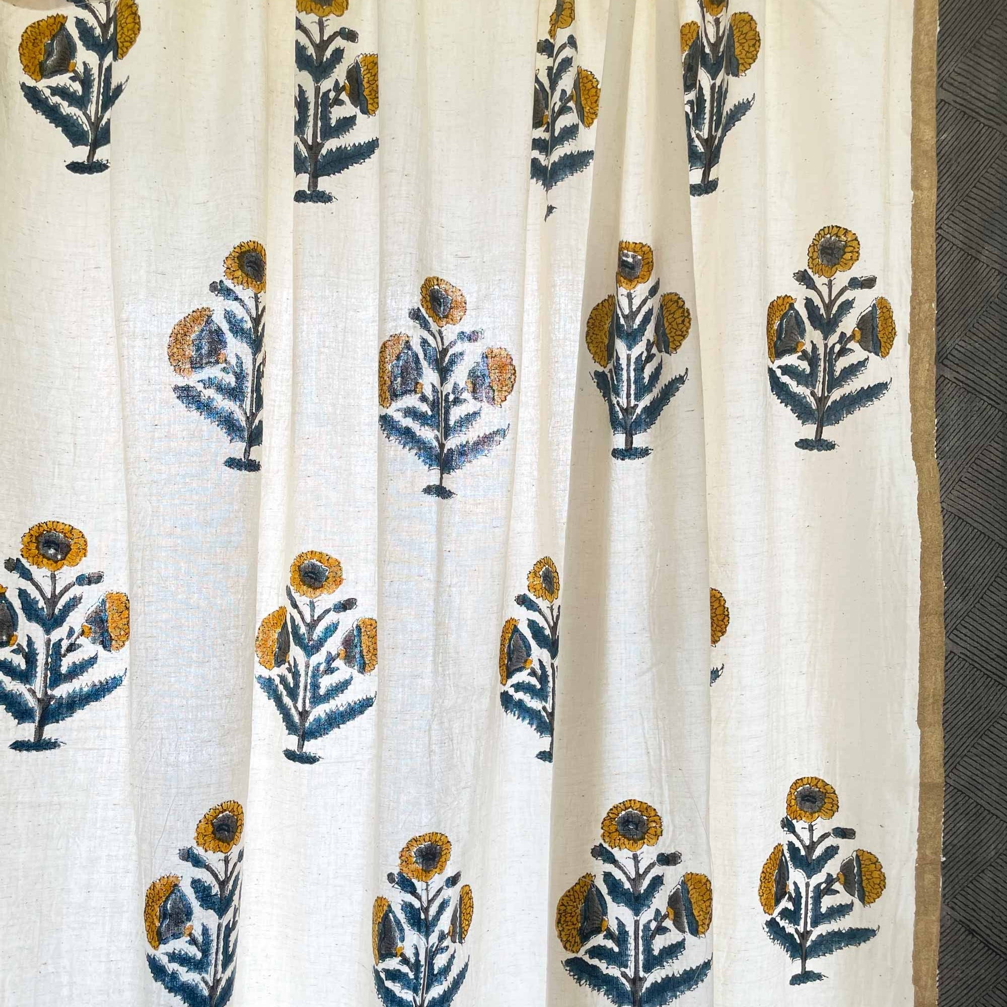 Mustard Poppy Print Cotton Curtains DesiCrafts