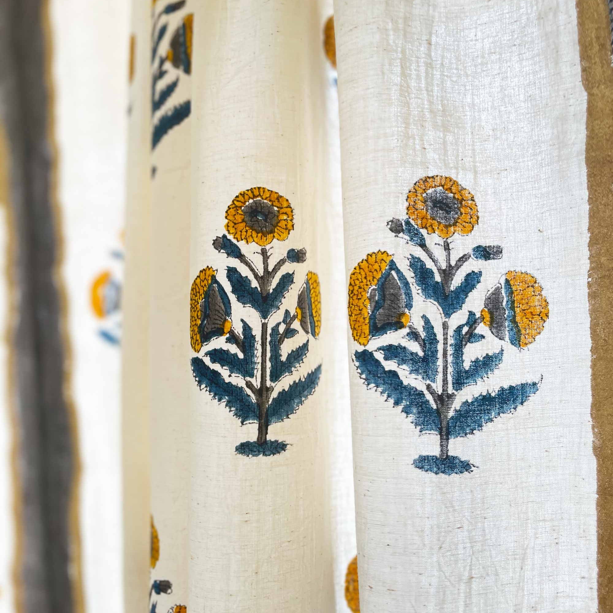 Hand Block Printed Teal and Mustard Curtains