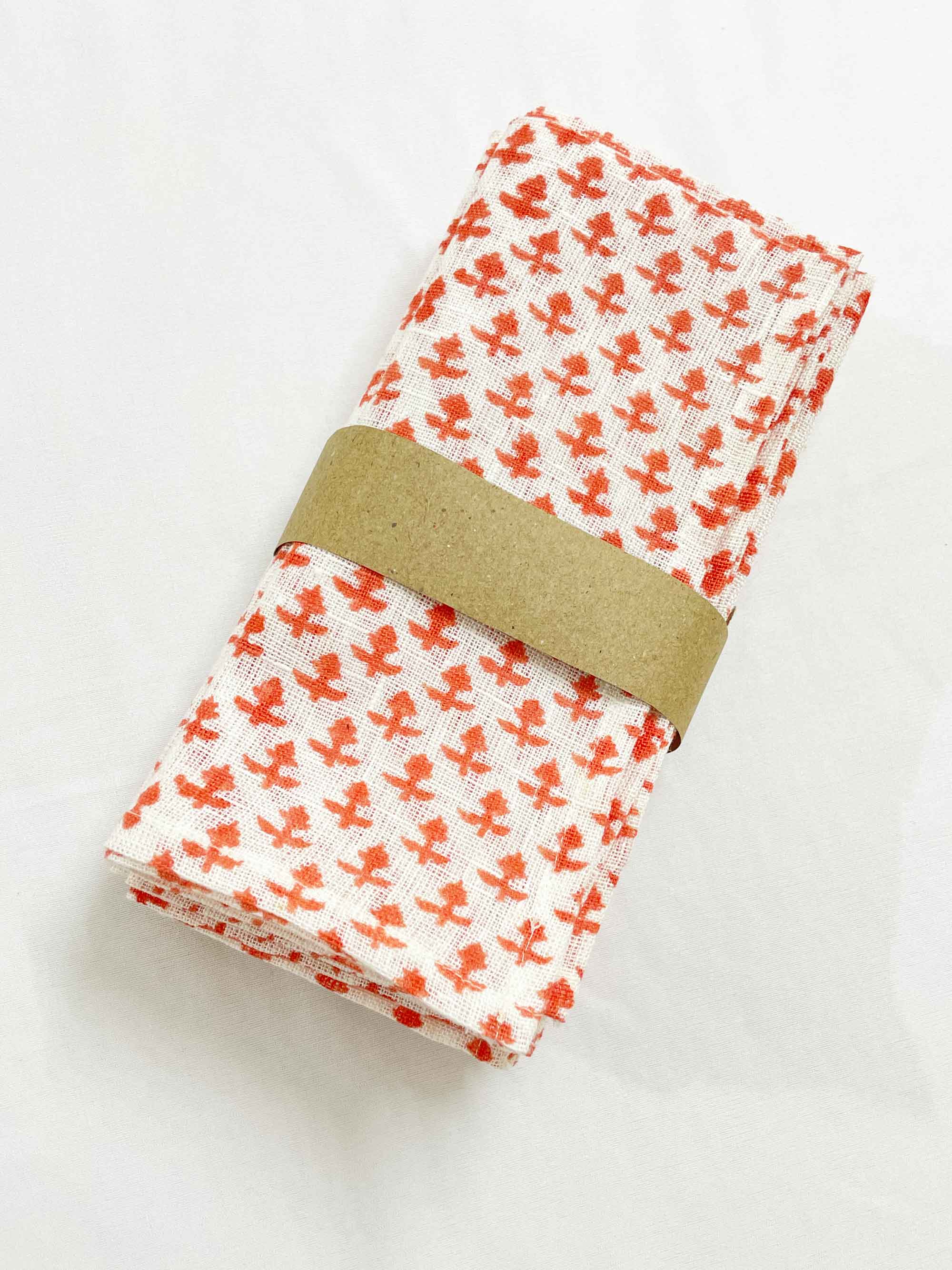 Block Printed Napkins in Pink and White