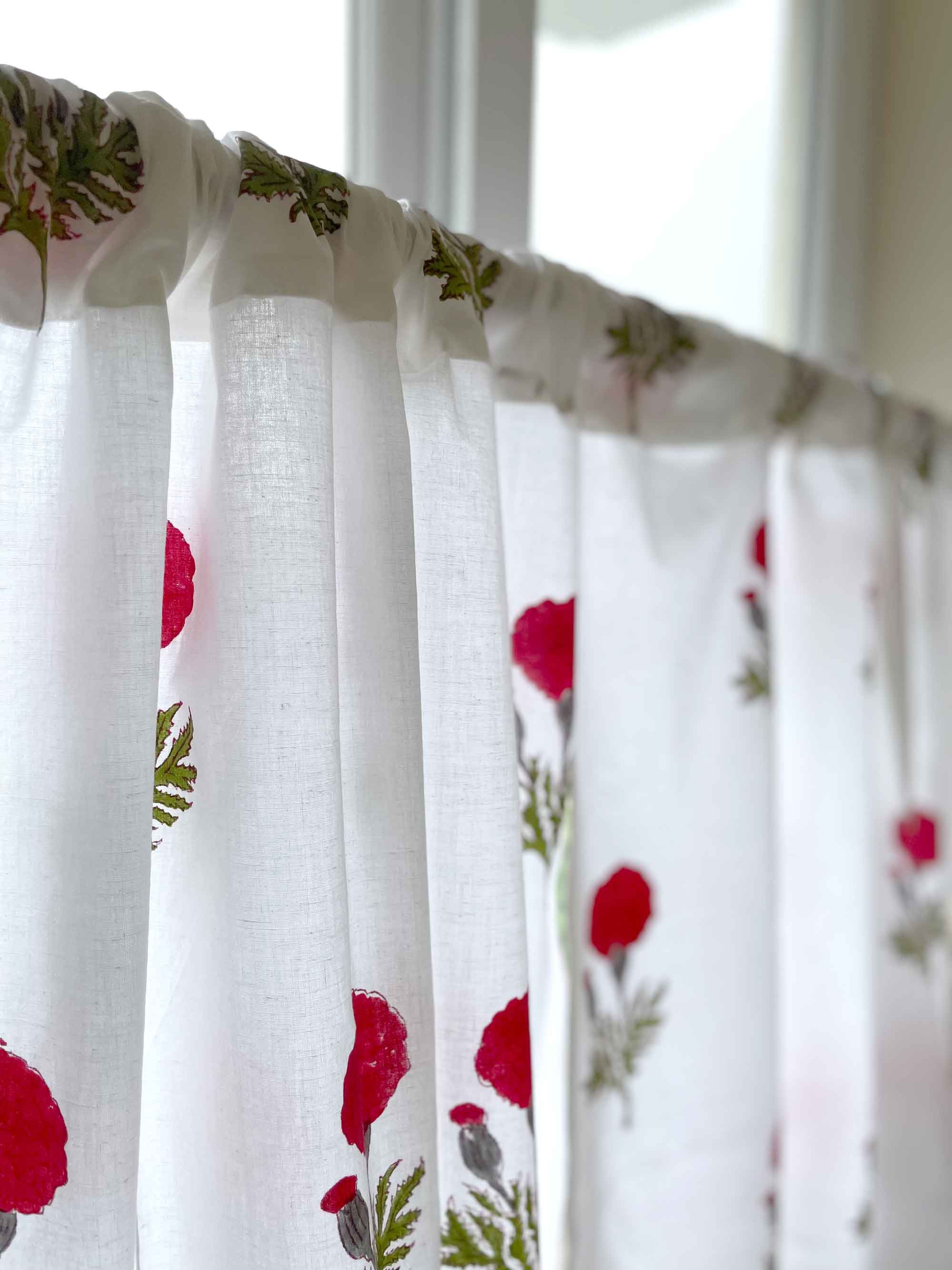 Block Printed Red and White Floral Kitchen Valance