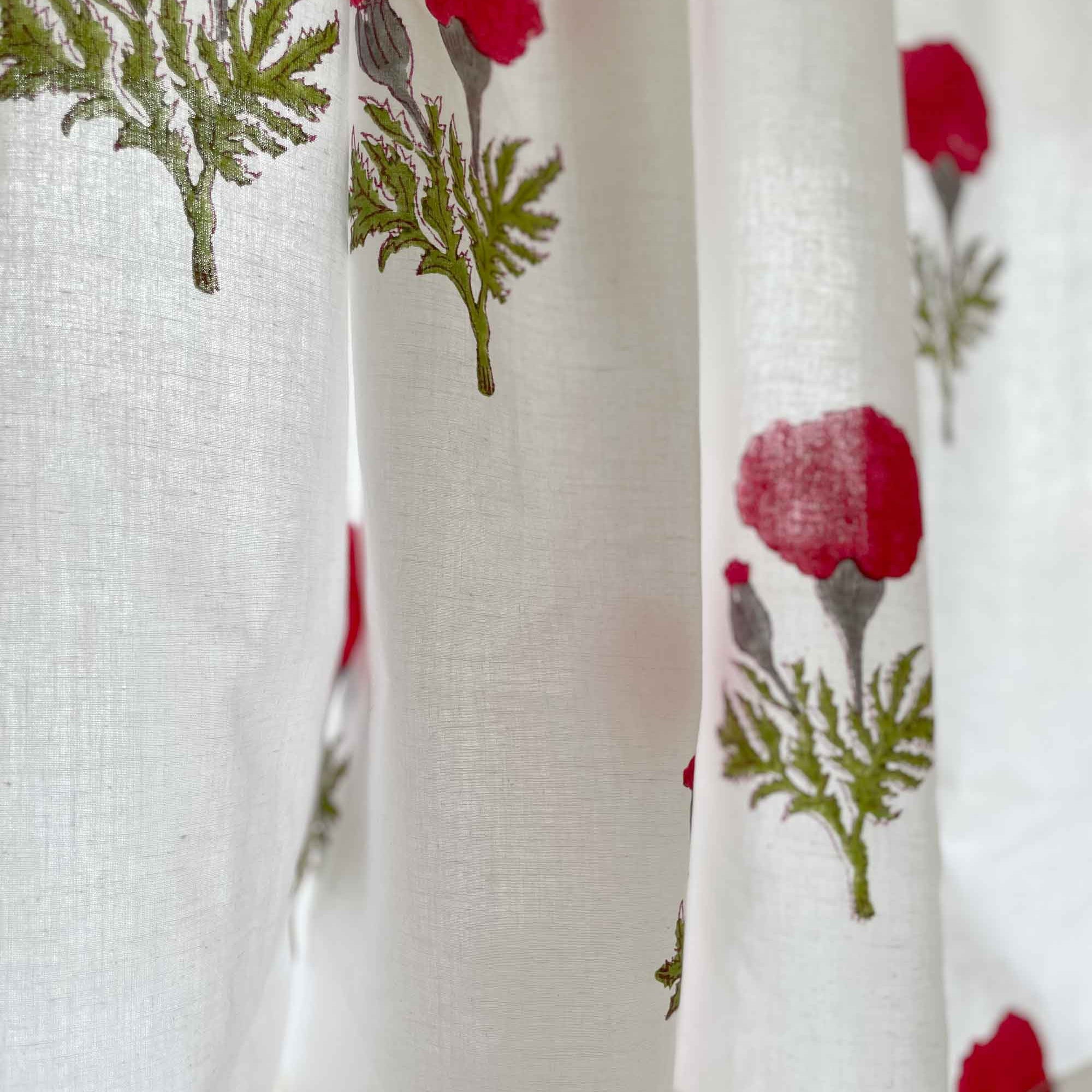 Block Printed Red and White Kitchen Valance