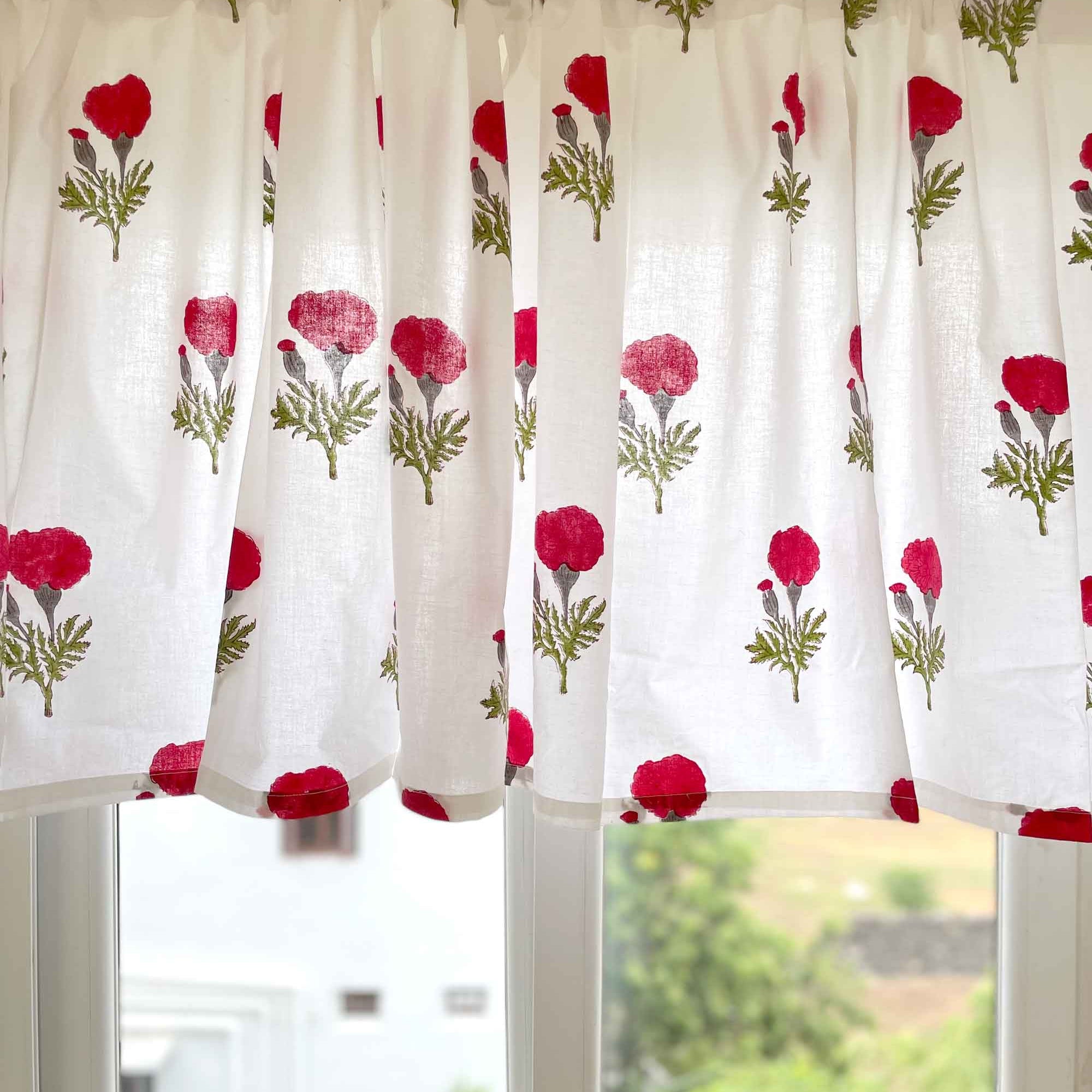 Block Printed Red and White Kitchen Valance