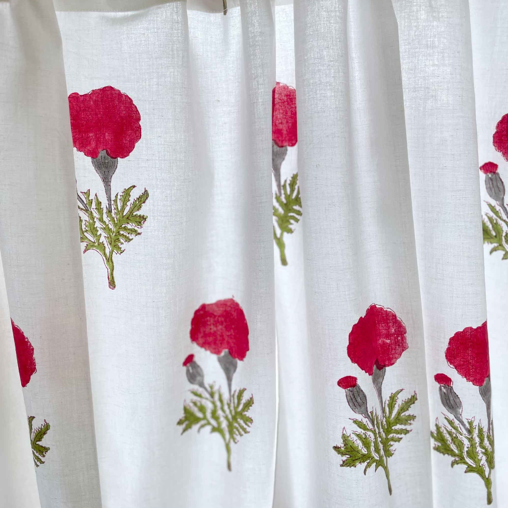Block Printed Red and White Kitchen Valance
