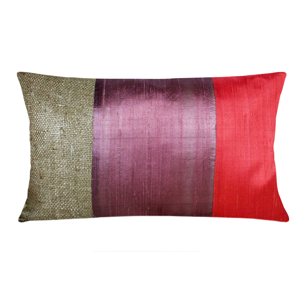 Coral and Rose Quartz Raw Silk Lumbar Pillow Cover Buy Online from DesiCrafts