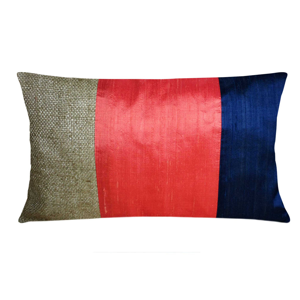 burlap silk color block pillow cover