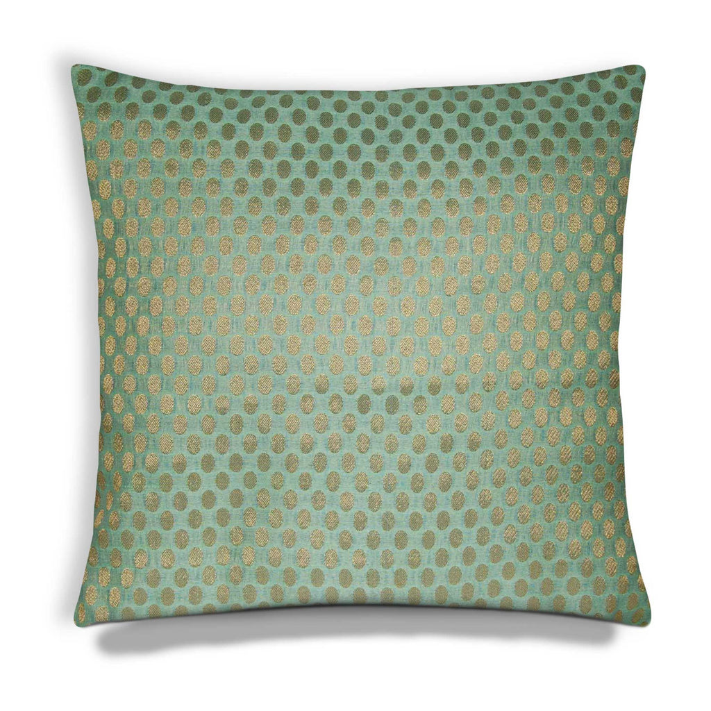 Teal and Gold Polka Dots Silk Cushion Cover