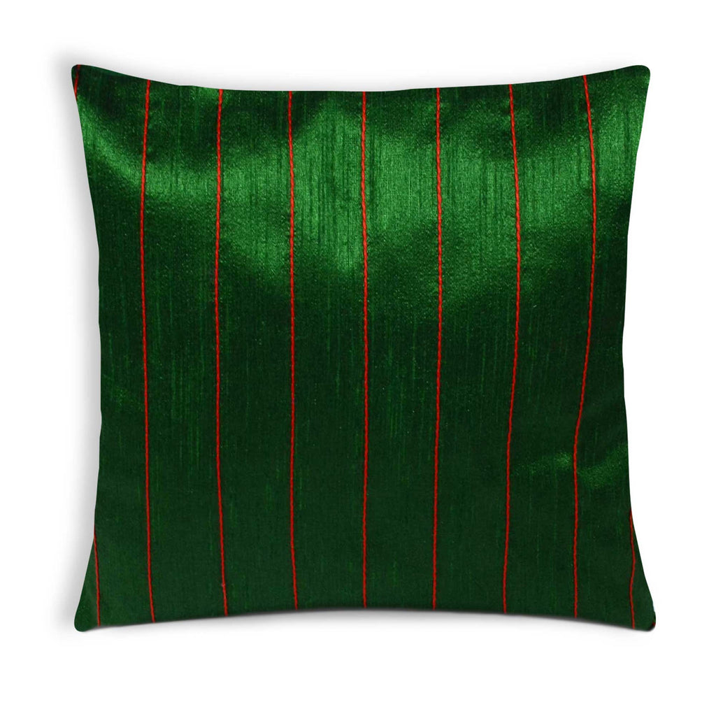 Green and Red Raw Silk Kantha Pillow Cover