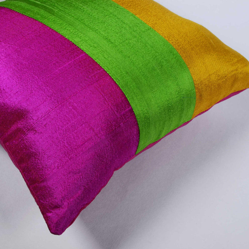 Handmade Colorblock Raw Silk Pillow Cover