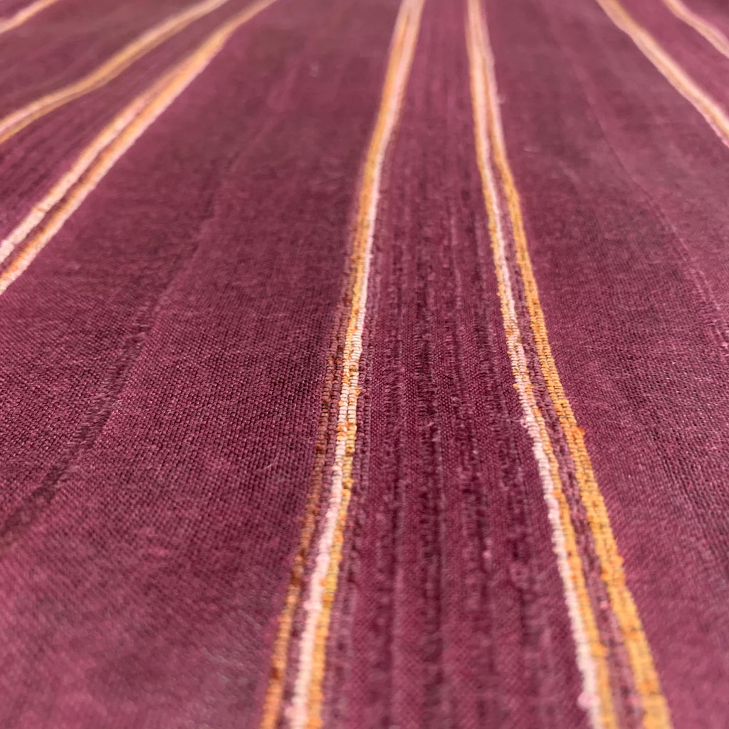 Burgundy Striped Ahimsa Tussar Pure Silk Fabric