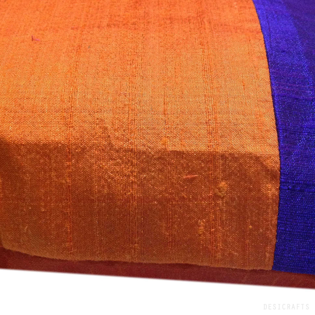 Orange and Purple Raw Silk Color Block Pillow Cover