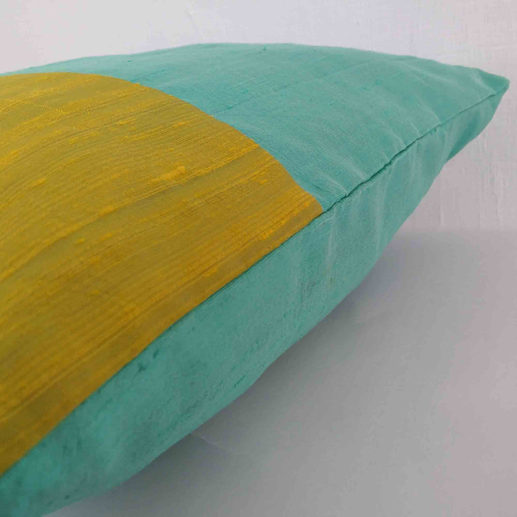 mustard and teal raw silk cushion cover