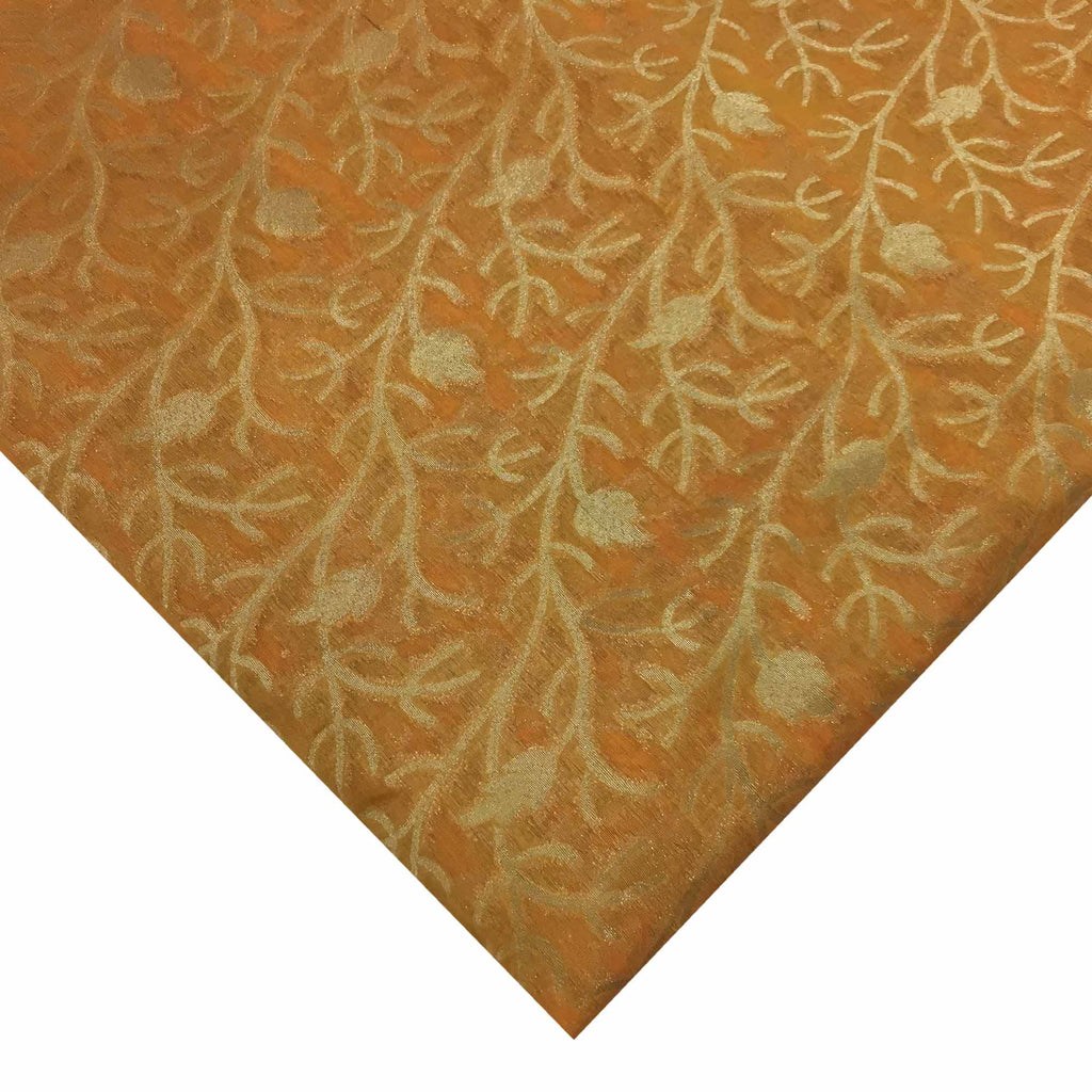 Peach and gold banarasi silk fabric