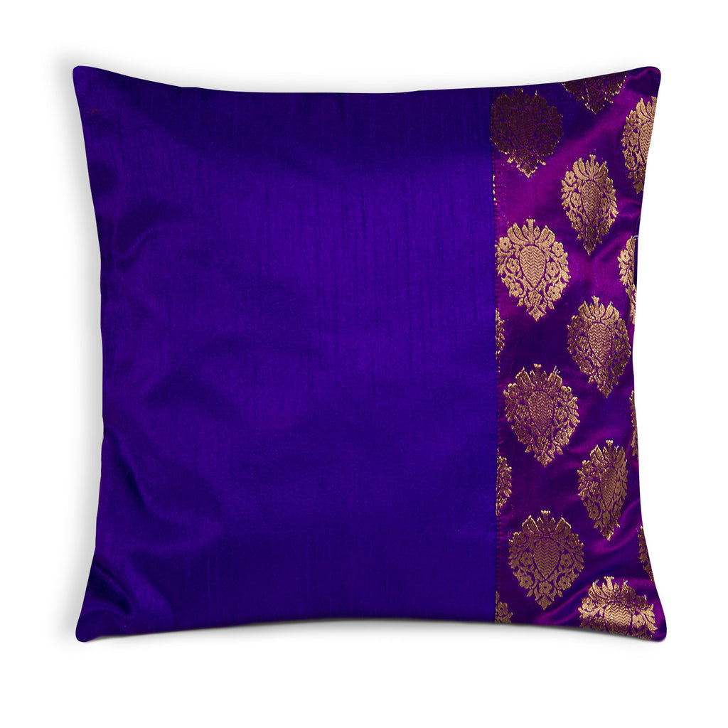 Purple and Gold Banaras Silk Pillow Cover