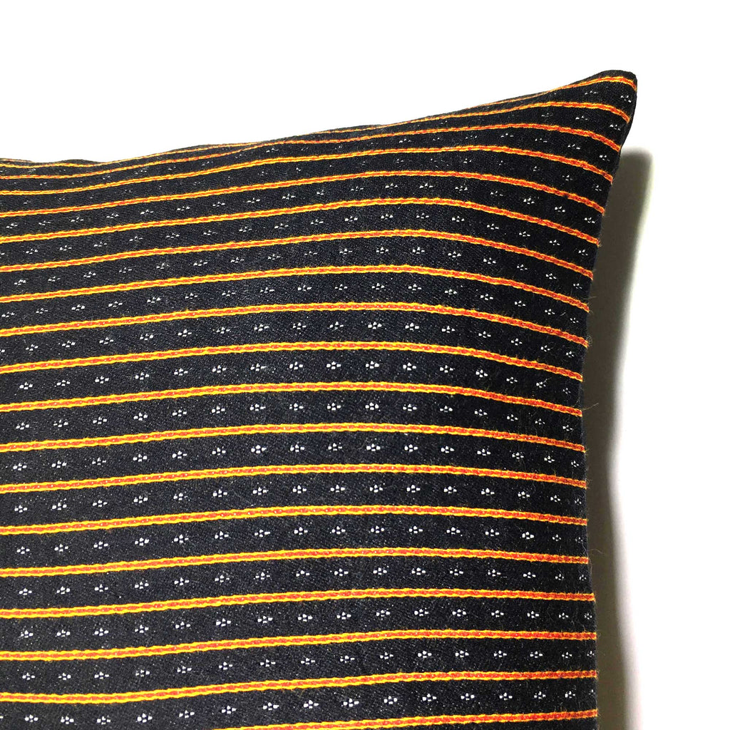 Black and Red Striped Mashru Silk Lumbar Cushion Cover