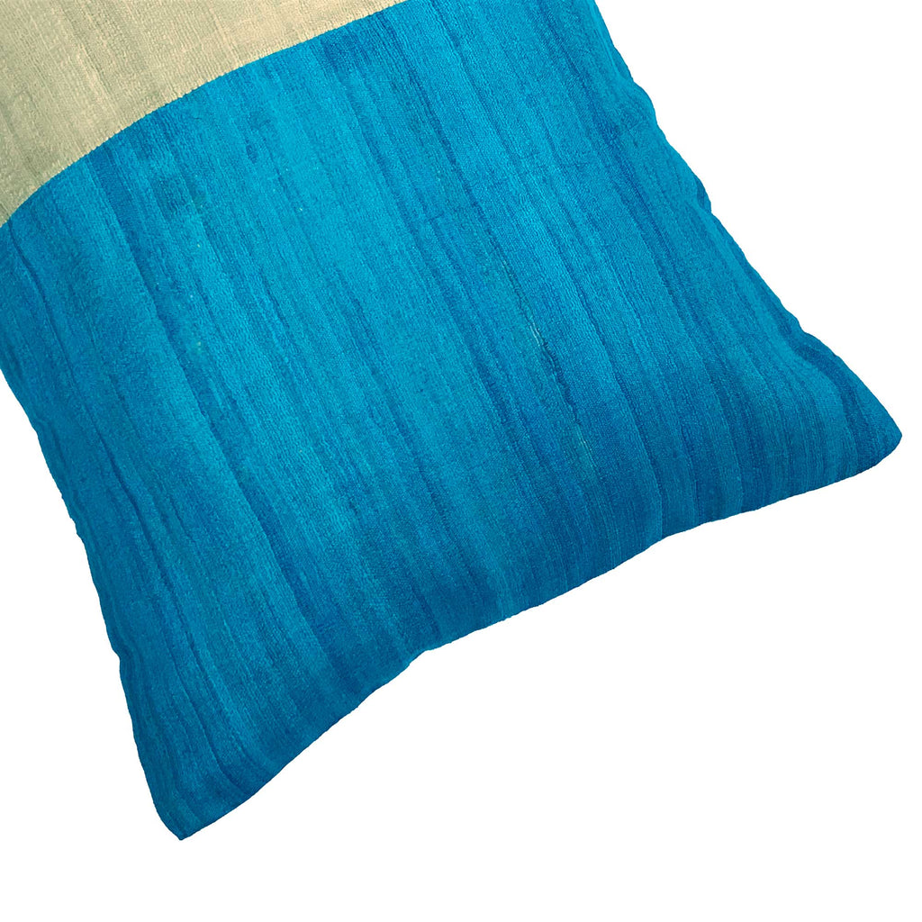 Teal Beige Tussar Silk Lumbar Pillow Cover Buy Fairtrade