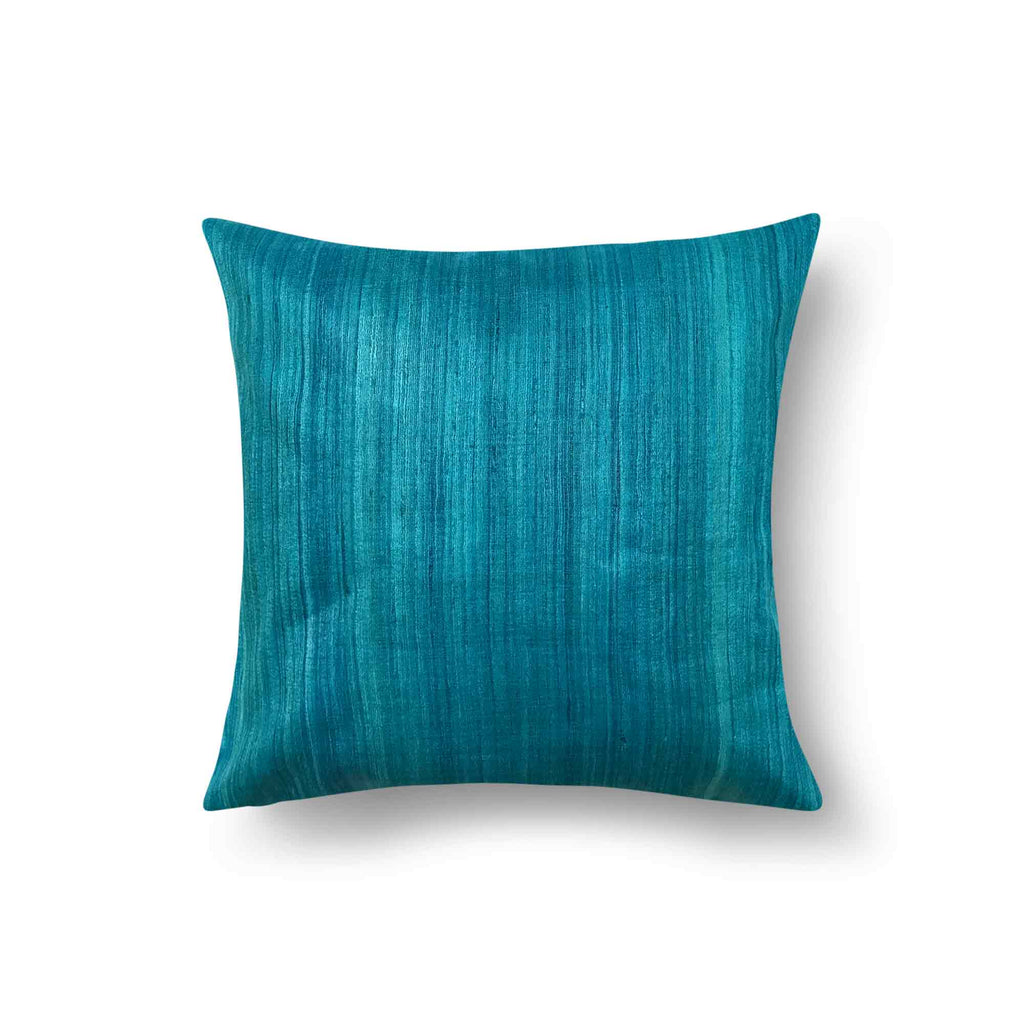 Teal solid tussar silk pillow cover