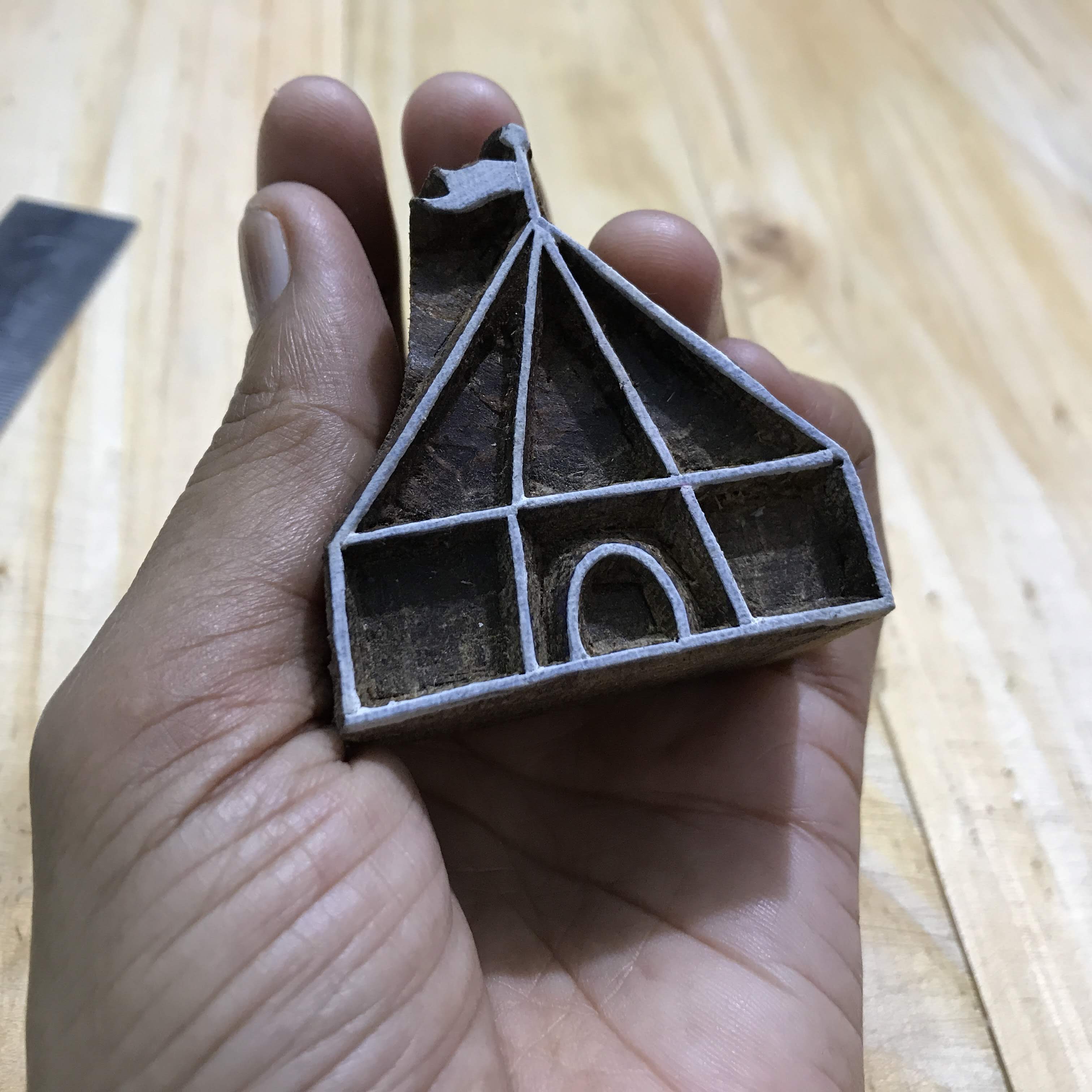 camping teepee wooden stamp