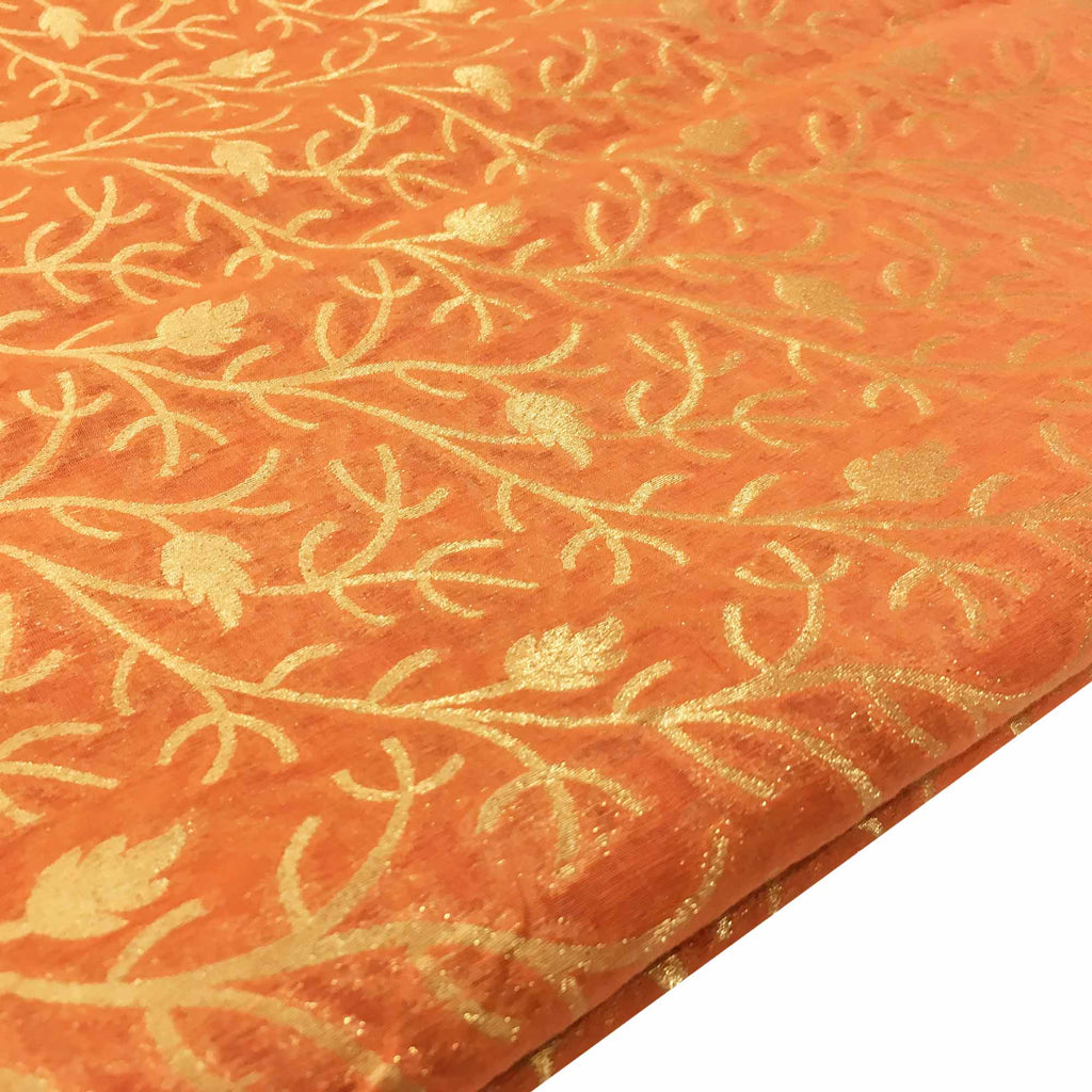 Coral and gold silk fabric buy online