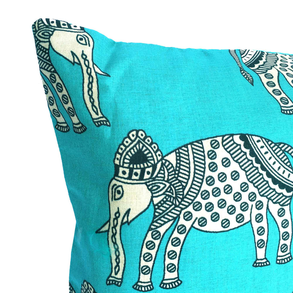 Teal Elephant Silk Lumber Pillow Cover 