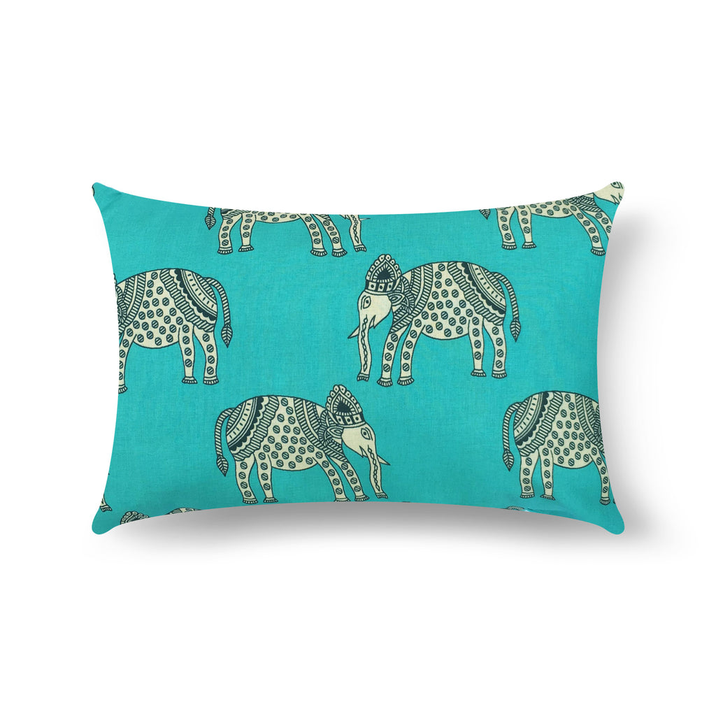 Teal Elephant Silk Lumber Pillow Cover Buy Online From DesiCrafts
