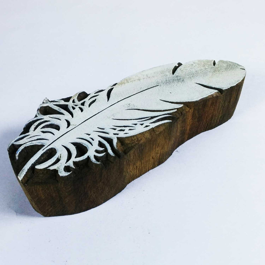 Big Feather Wooden Block Printing Stamp For Textile and Soap Making