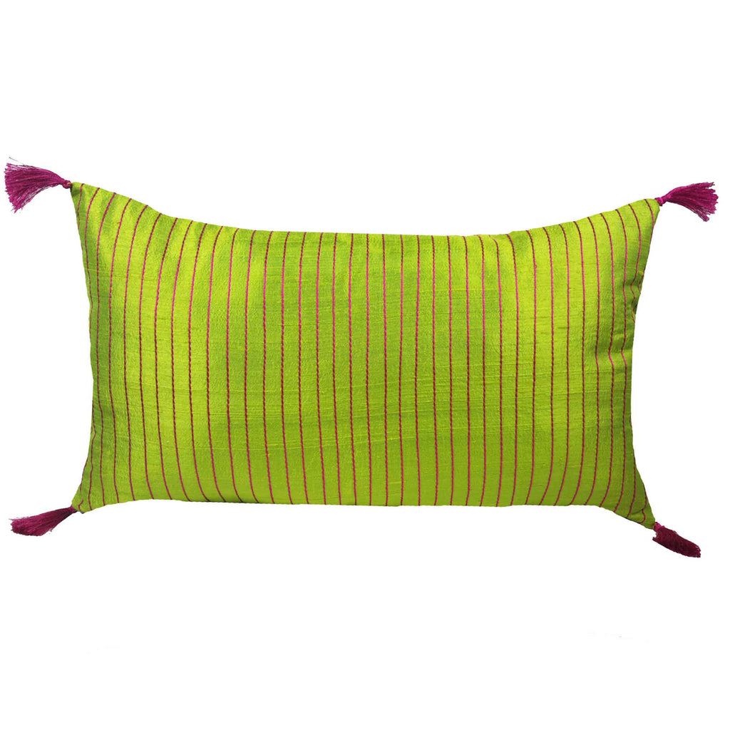 chartreuse kantha raw silk cushion cover