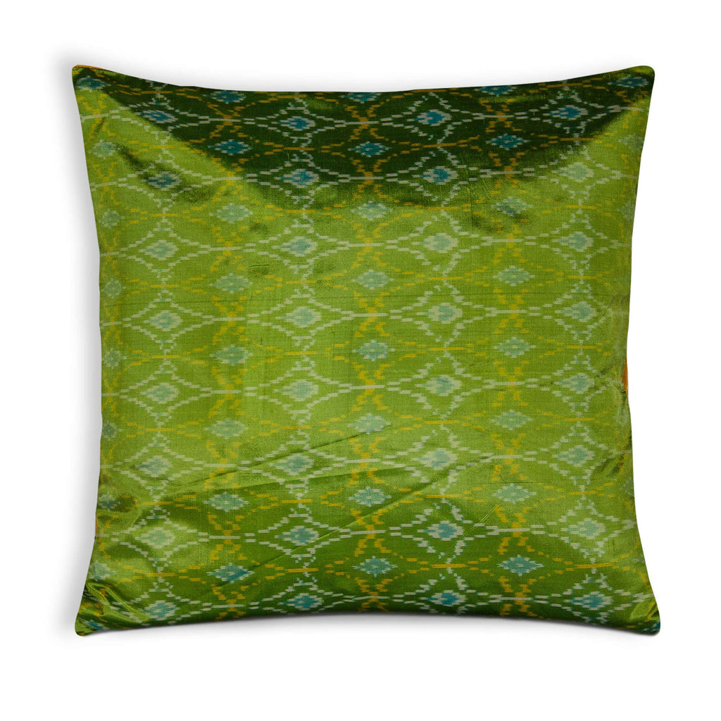 Green and Mustard Pure Silk Pillow Cover