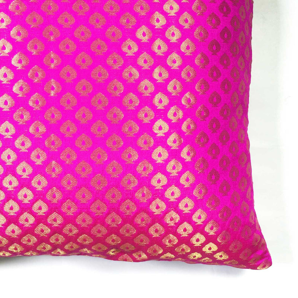 Handmade Magenta and Gold Banarasi Silk Decorative Pillow Cover