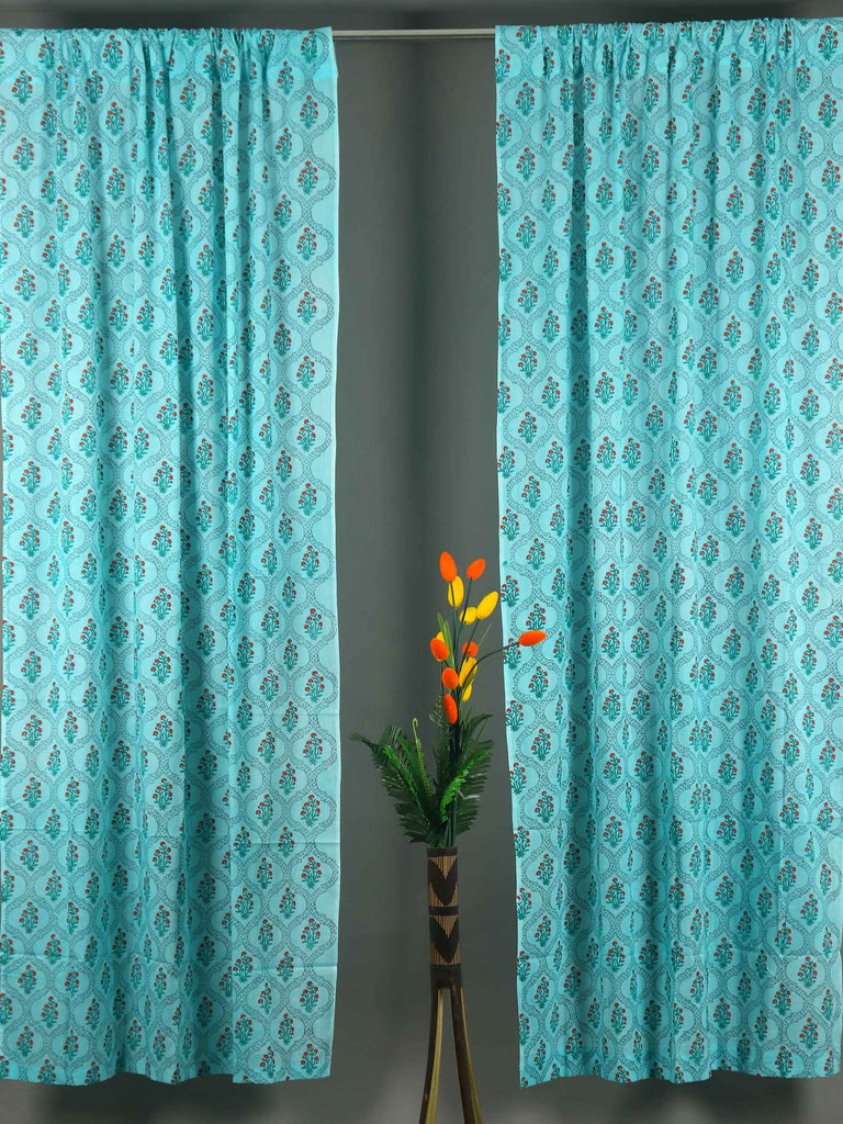 teal cotton curtain panels