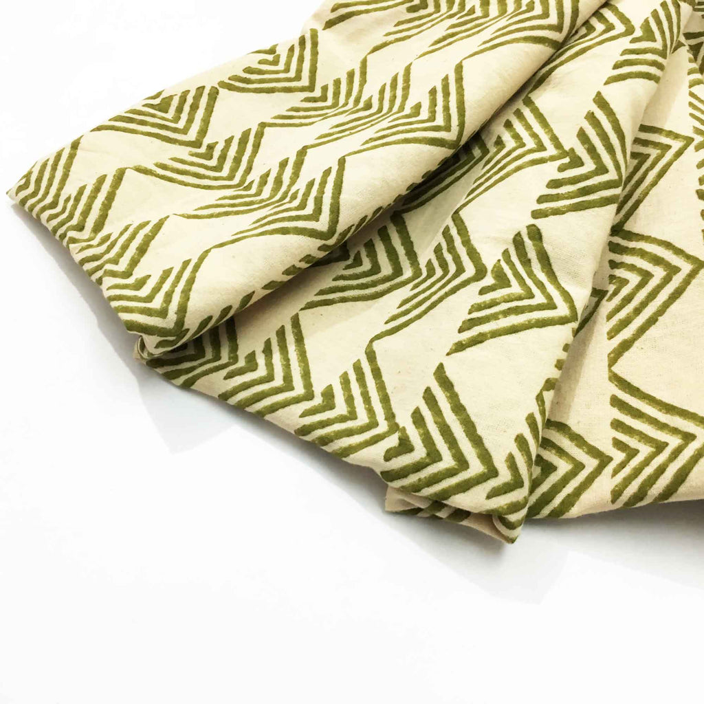 Fair Trade Olive and Beige Hand Block Printed Cotton Fabric