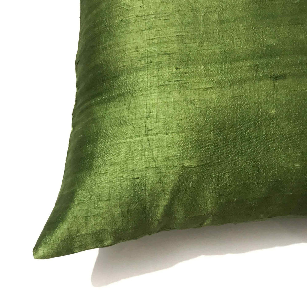 Handmade Olive raw silk pillow cover