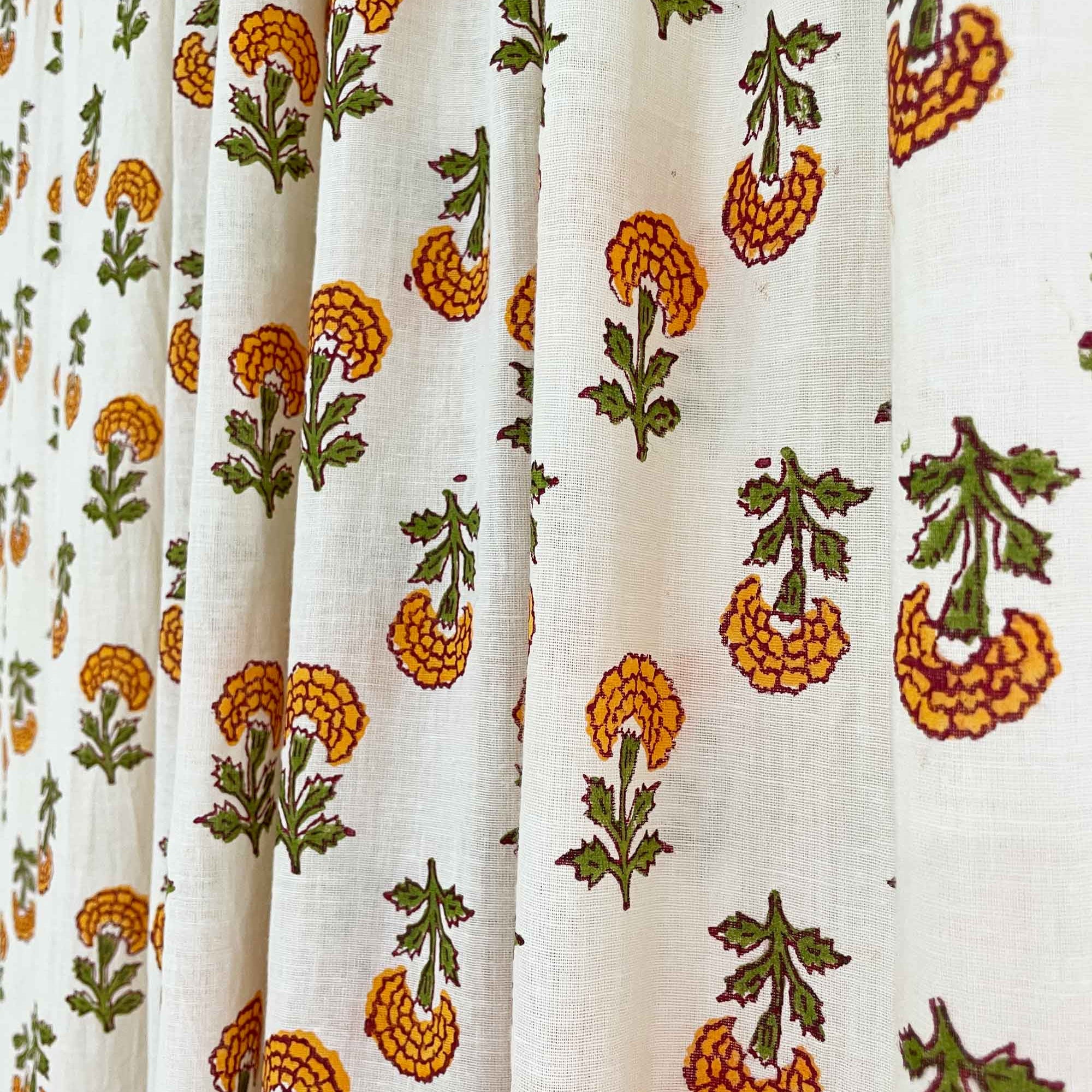 marigold hand block print organic curtains