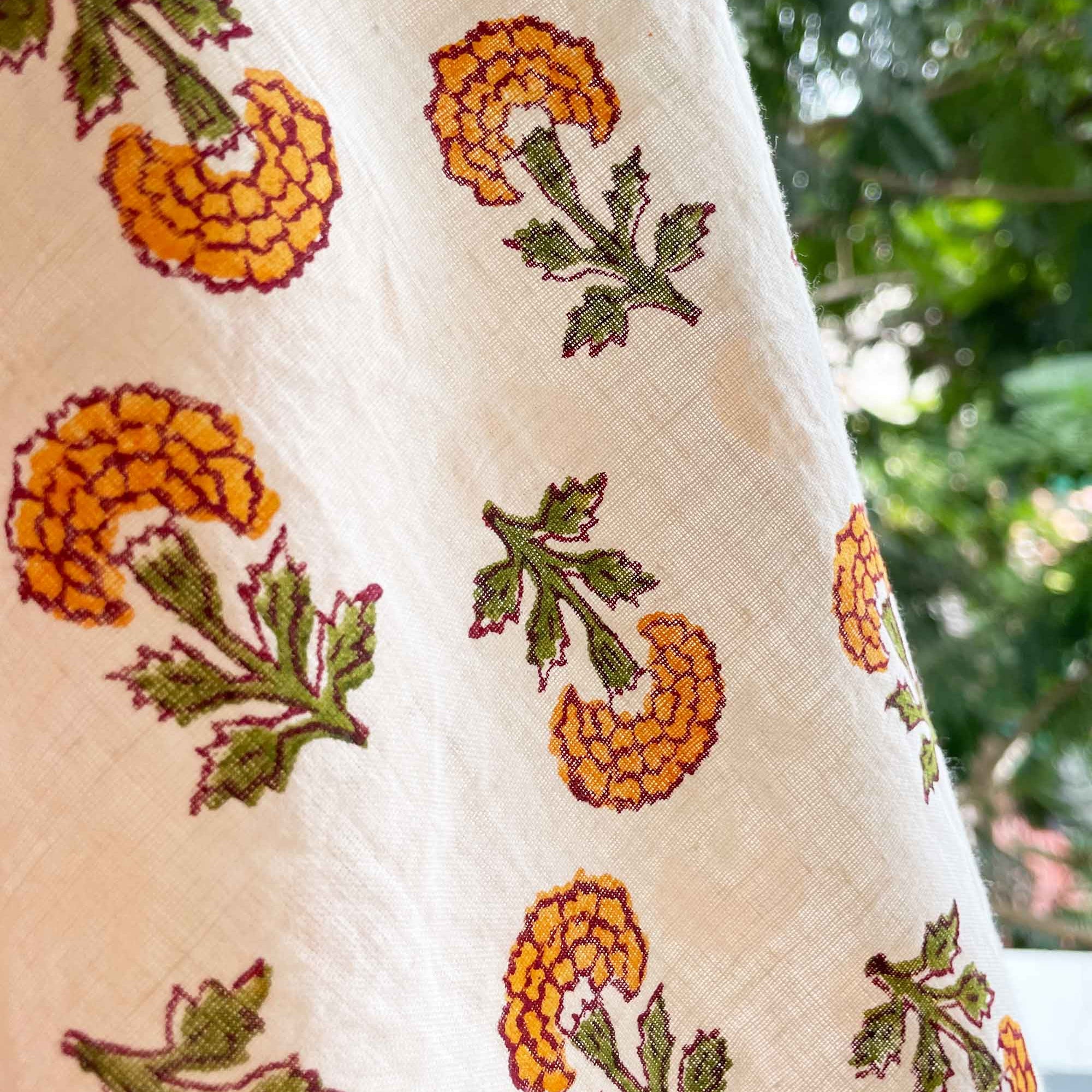 hand block organic cotton curtain panels