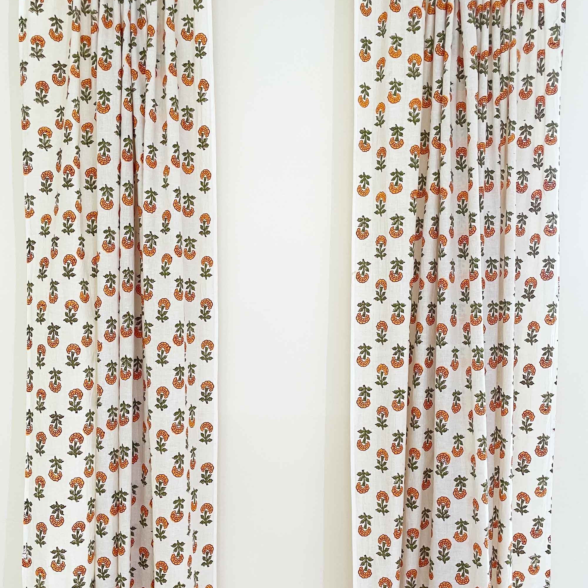 marigold print cotton curtains