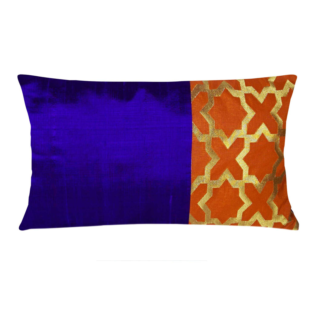 Orange and Purple Damask Raw Silk Lumber Pillow Cover Buy Online From DesiCrafts