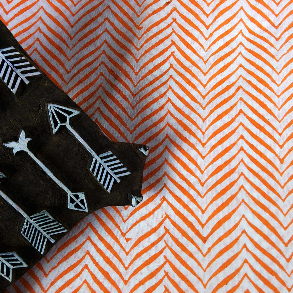 Handmade Orange and White Chevron Print Soft Cambric Cotton Fabric