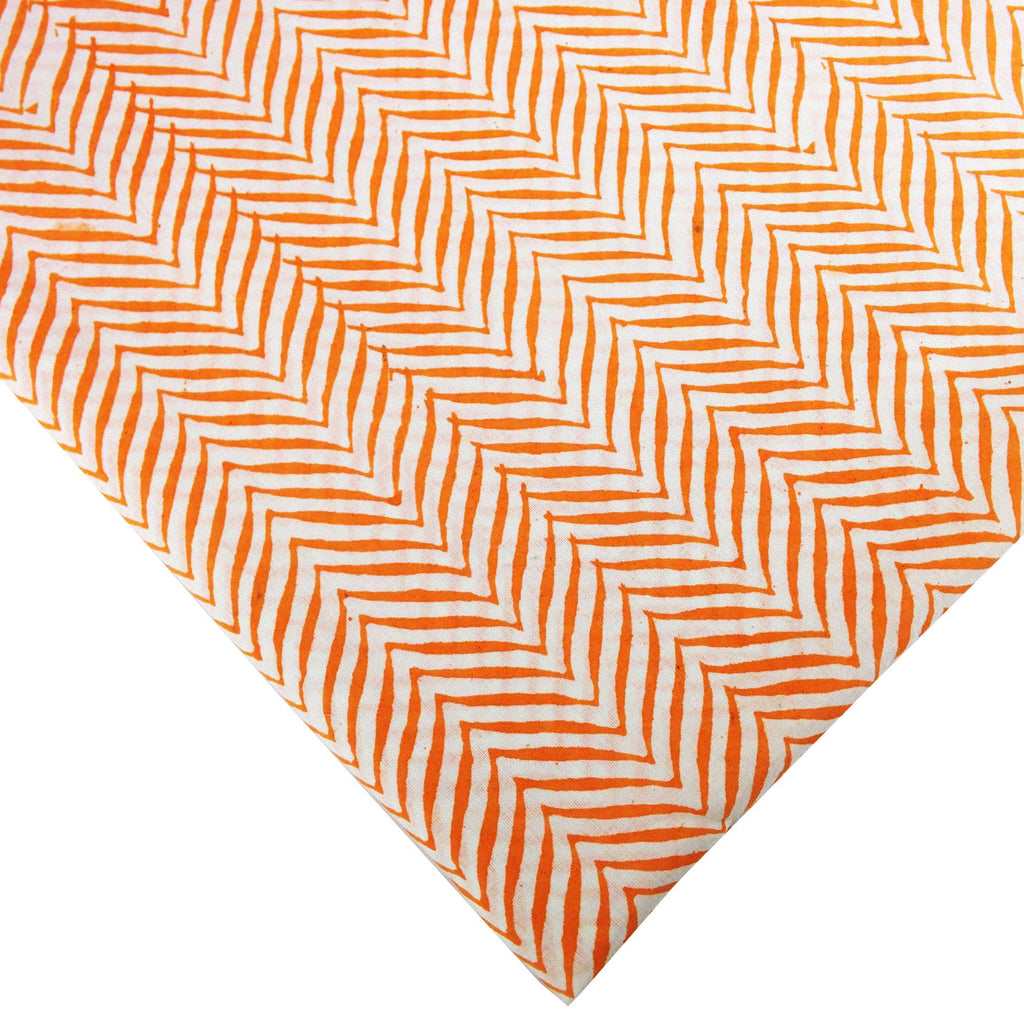 DesiCrafts Orange and White Chevron Print Soft Cambric Cotton Fabric