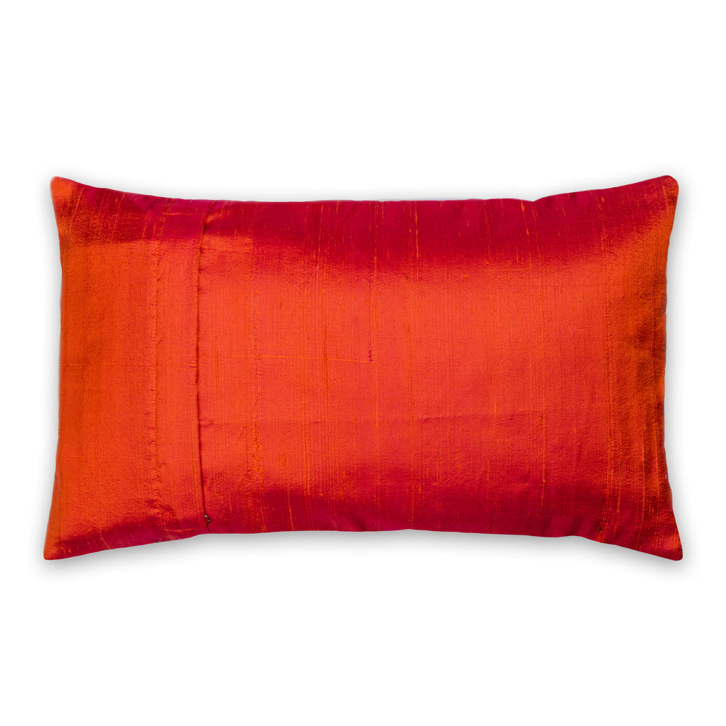 Orange and Mud Color Block Raw Silk Throw Pillow Cover