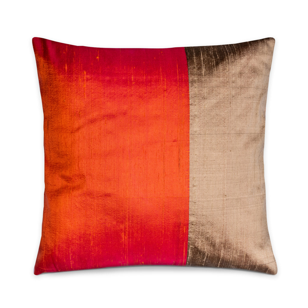 Hazel and Orange Raw Silk Cushion Cover