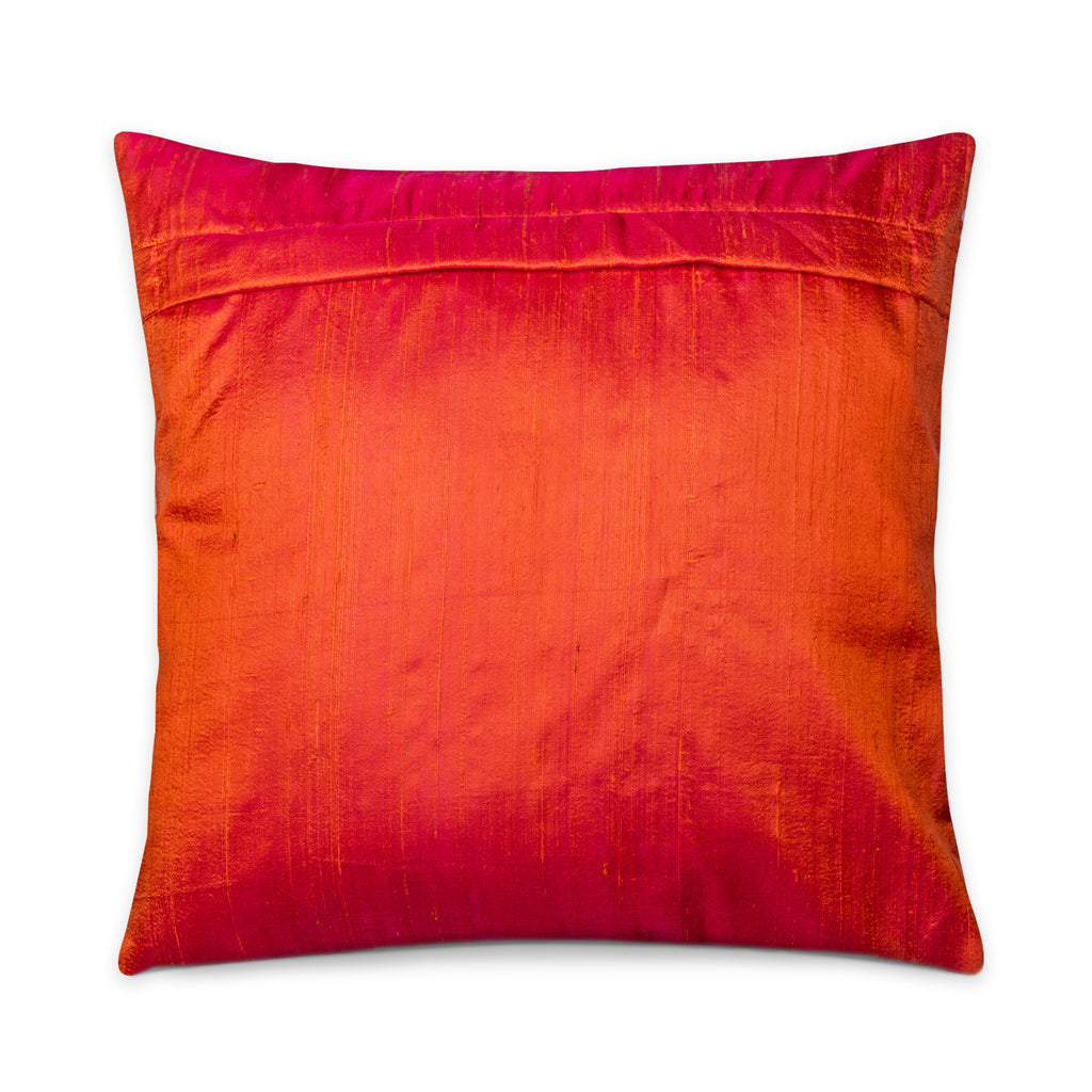Orange Color Block Raw Silk Pillow Cover Handmade in India
