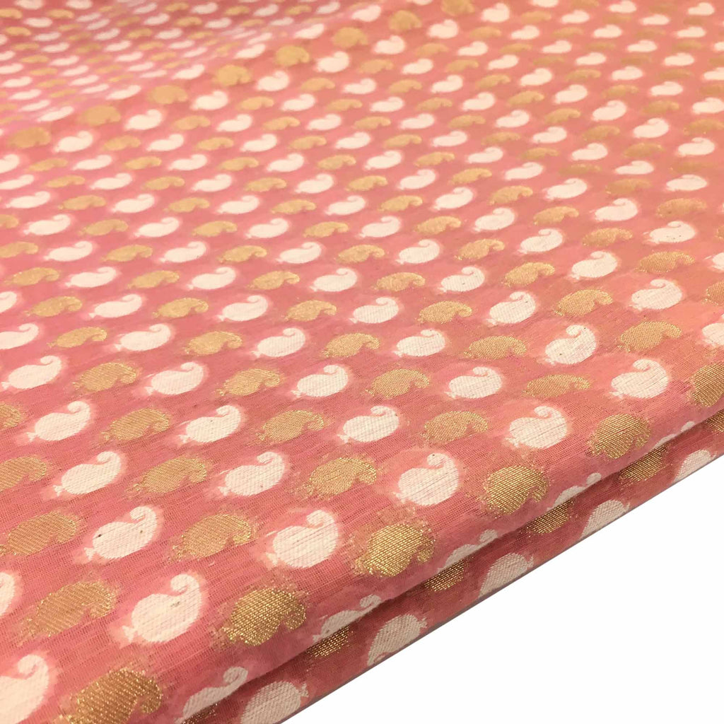 Handwoven Pink and gold chanderi silk fabric buy online