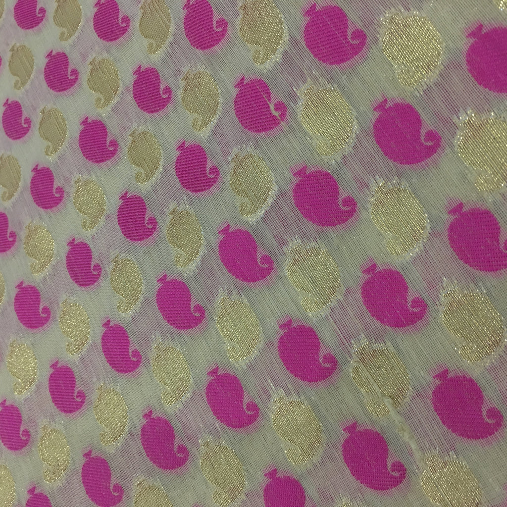 Pink paisley chanderi silk fabric by meter