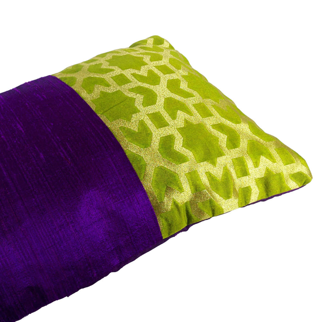 Purple and Olive Damask Raw Silk Lumber Pillow Cover Buy Online From India