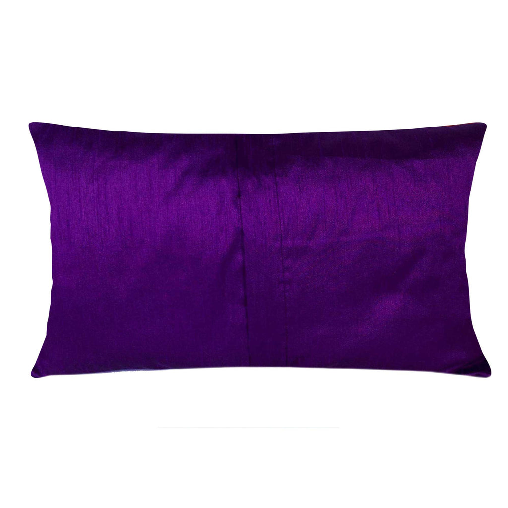 Purple and Olive Damask Raw Silk Lumber Pillow Cover