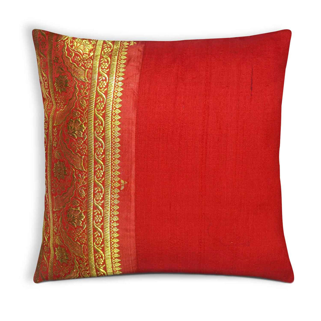 Red and Gold Sari Silk Pillow Cover