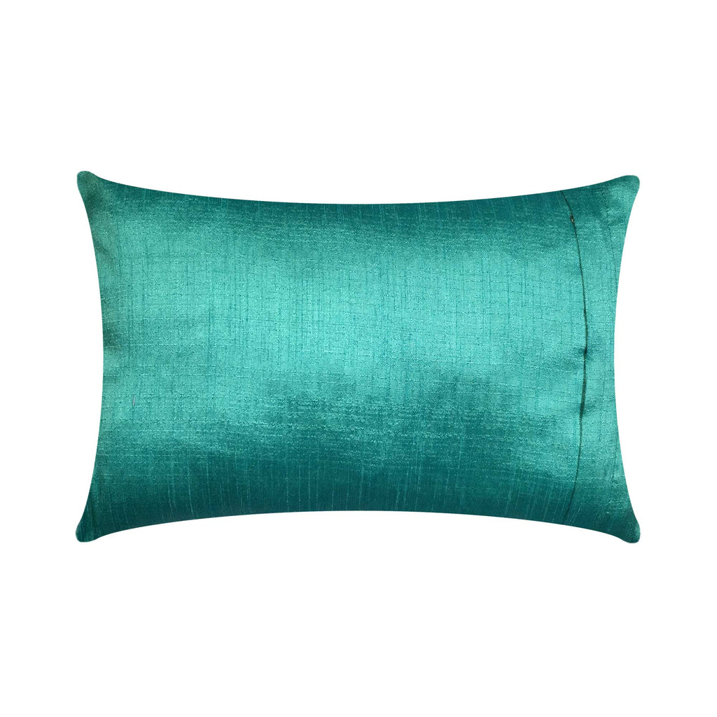 Teal Kutch Embroidery Dupioni Silk Throw Pillow Cover