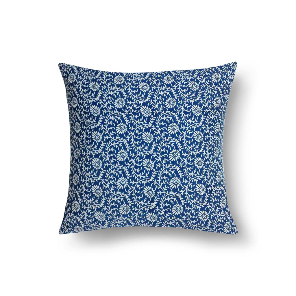 Teal and White Floral cotton Cushion Cover